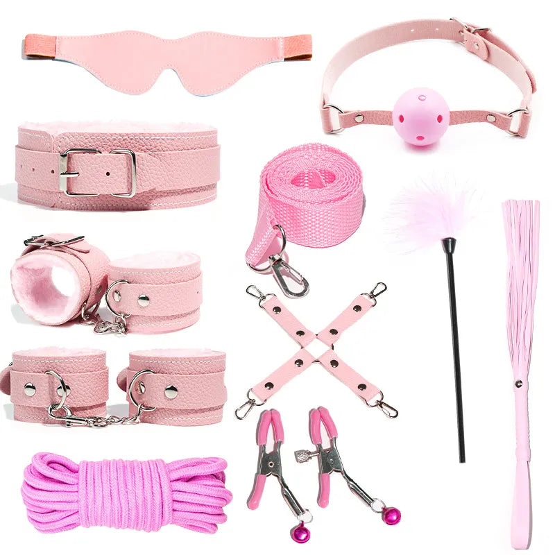 Leather Plush SM Sex Bondage 10-piece Set  | SM - Desirelair