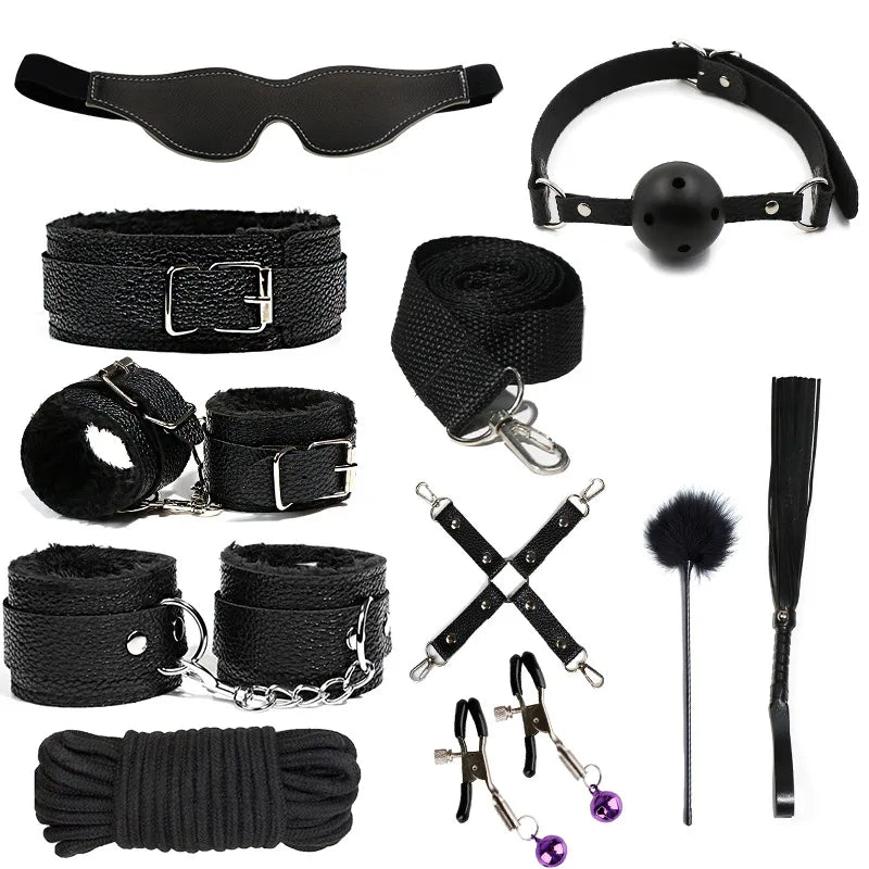 Leather Plush SM Sex Bondage 10-piece Set  | SM - Desirelair