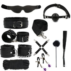 Leather Plush SM Sex Bondage 10-piece Set  | SM - Desirelair